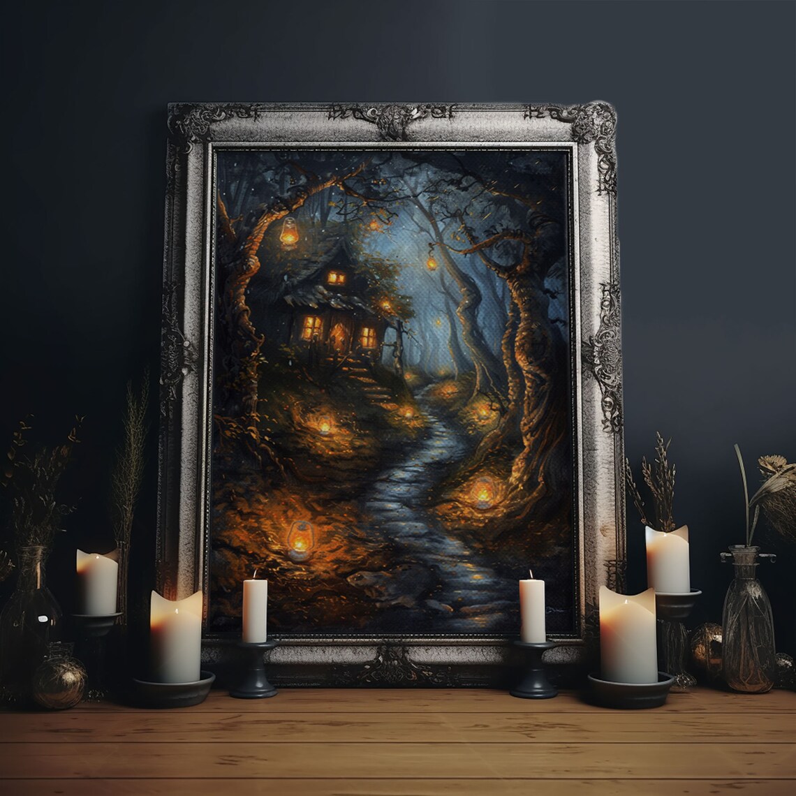 Spooky Cottage in Forest Halloween Seasonal Art Print