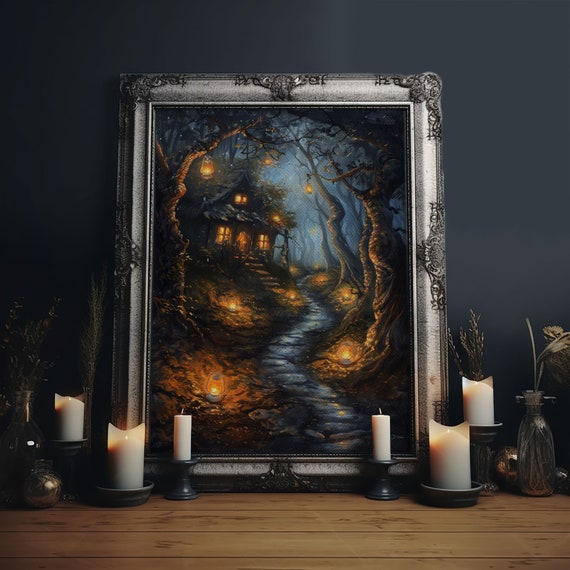 Spooky Cottage in Forest Halloween Seasonal Art Print