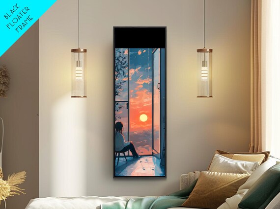 Serene Sunset Reflection Framed Print Moody Art Bedroom Or Living Room Coastal Decor Horizontal Wall Painting Piece