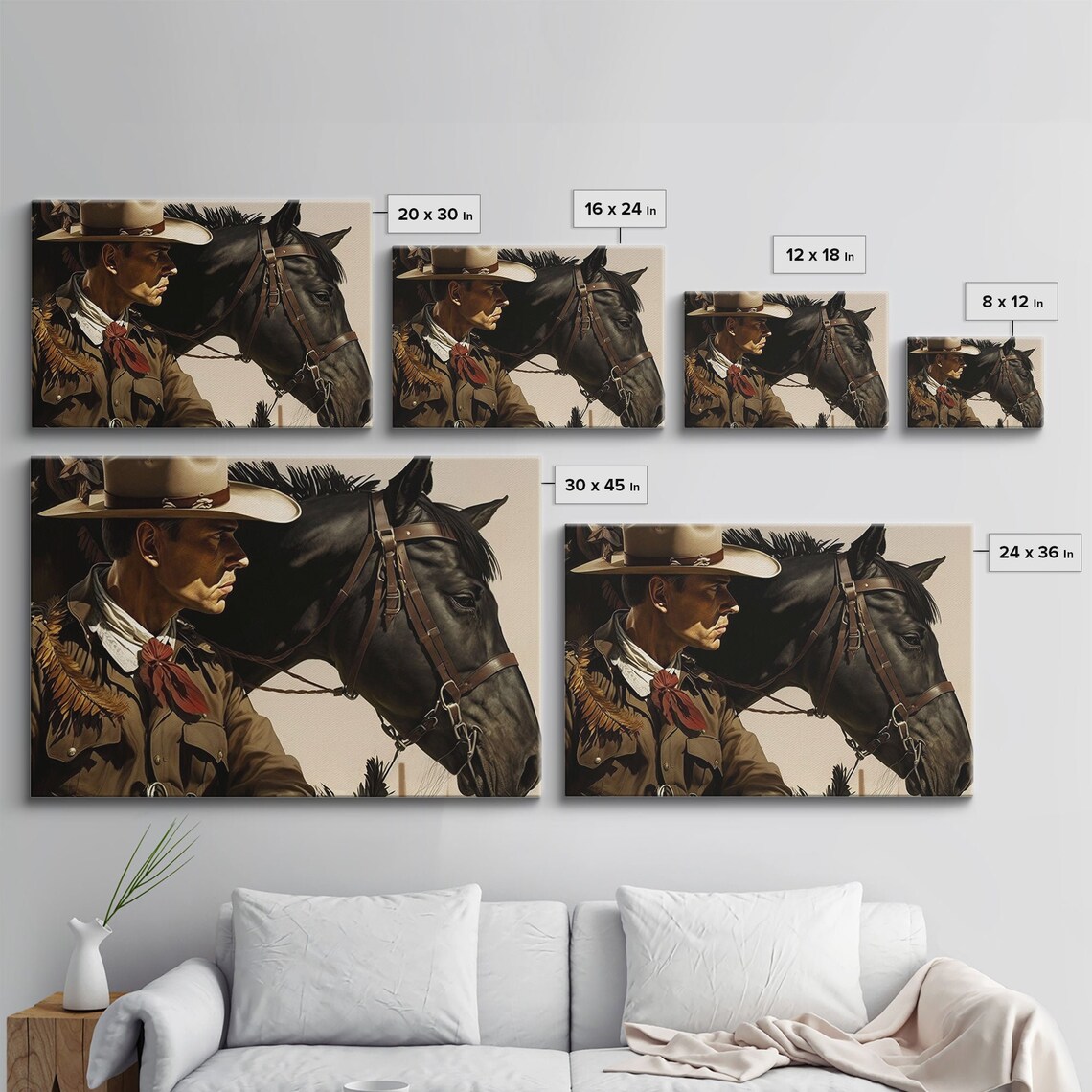 Cowboy With Black Horse Vintage Western Portrait Dramatic Sepia Print - Image 2