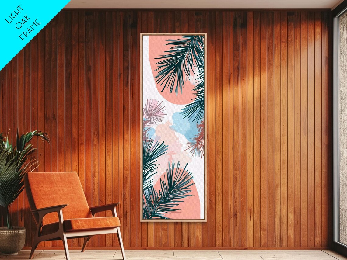 Elegant Pine Branches On Soft Pastel Background Skinny Art Japanese Wall Decor Framed Print Ukiyo E Style - Image 3