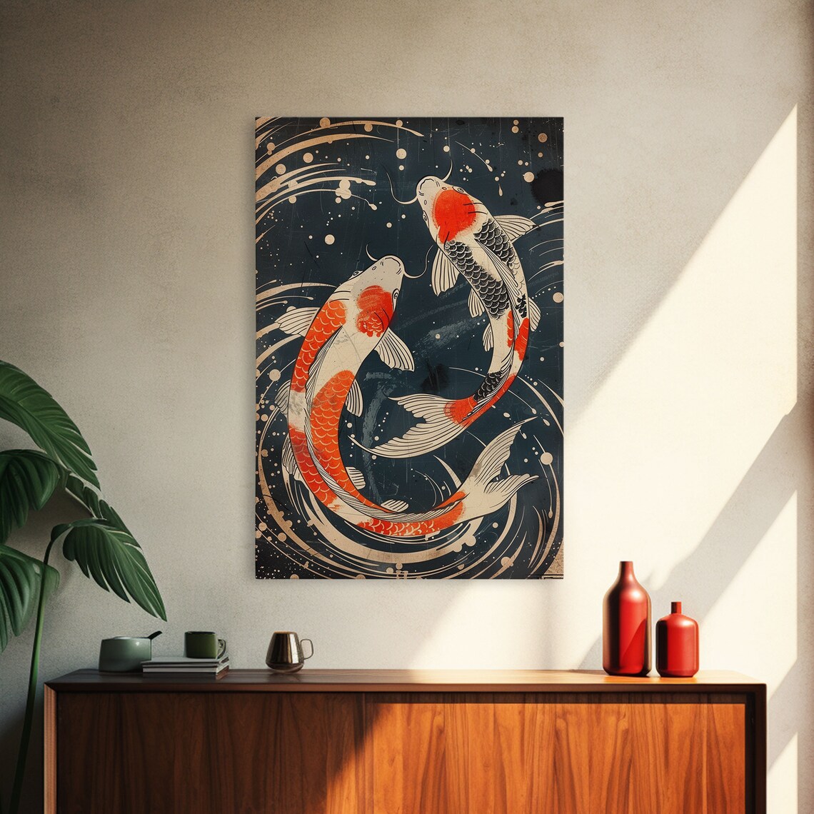 Japanese Koi Fish Ukiyo E Woodblock Style Black Water Pond Poster - Image 4
