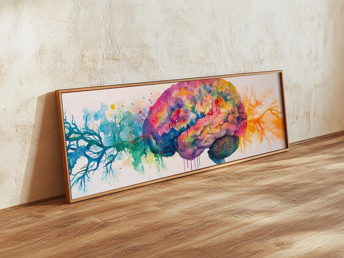 Colorful Human Brain Watercolor Anatomy Science Art Horizontal Poster - Image 5