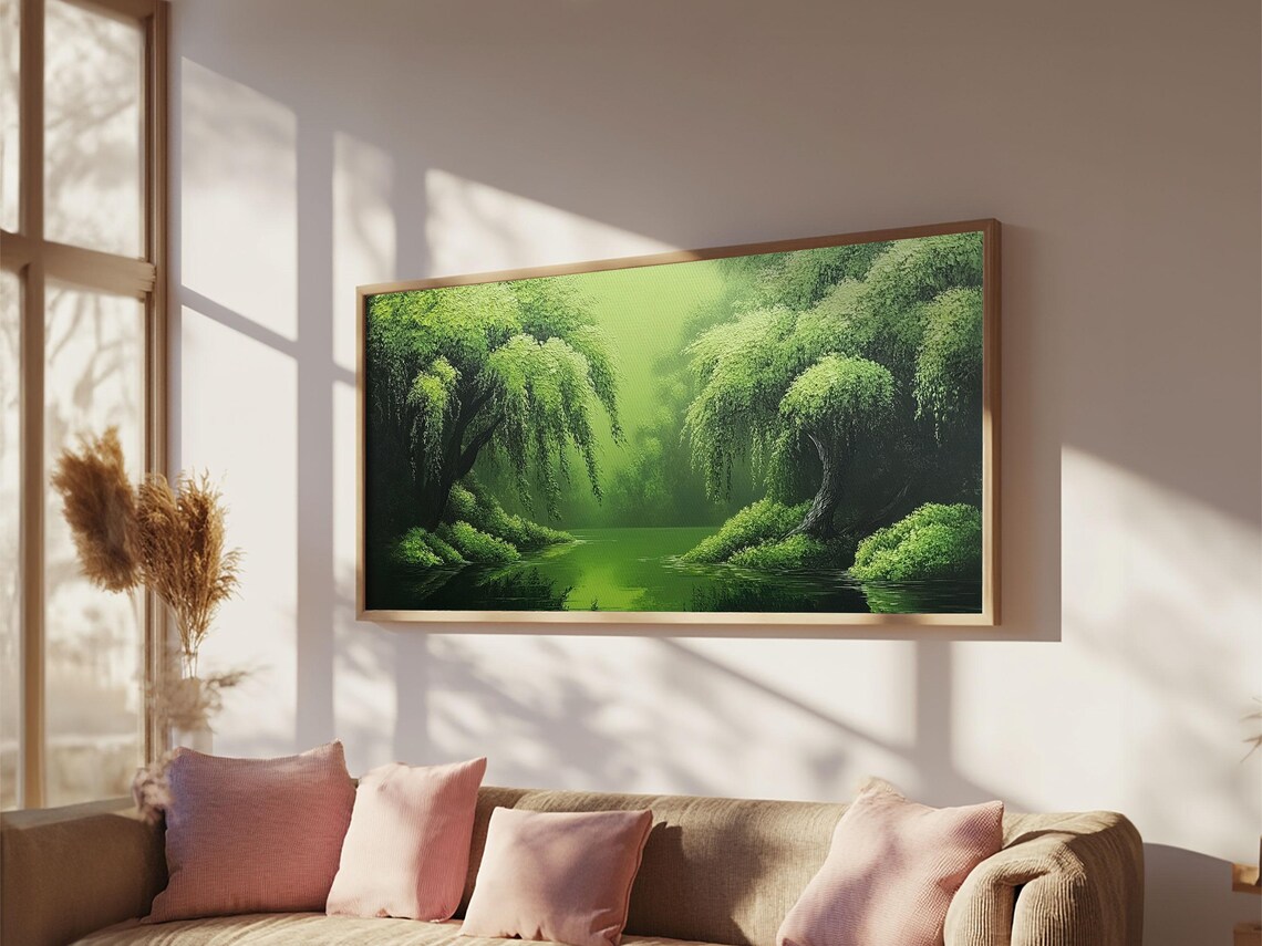 Willow Grove Framed Print Tranquil Forest Landscape Wall Art Sage Green Rustic Home Decor Above Bed Nature Art - Image 6