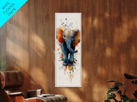 Cute Baby Elephant Watercolor Splatter Nursery Kids Room Wall Poster