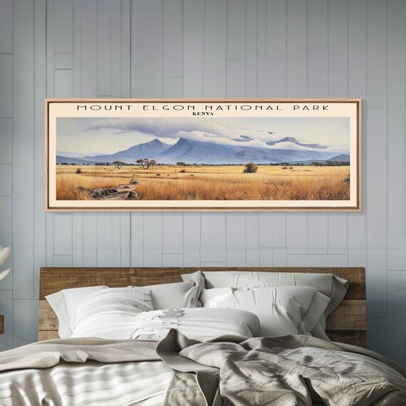 Mount Elgon National Park Kenya Golden Grasslands Peak Panoramic Travel Poster