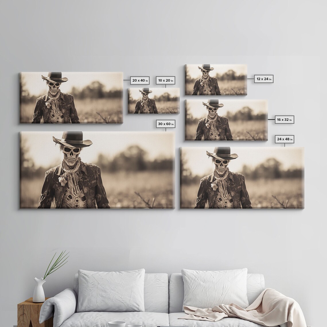Wild West Zombie Cowboy Skeleton Hat Tattered Coat Sepia Tintype Art Poster - Image 2