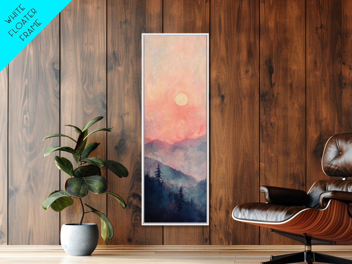 Sunset Over Misty Blue Mountain Ridges Pink Sky Pine Wall Art - Image 2