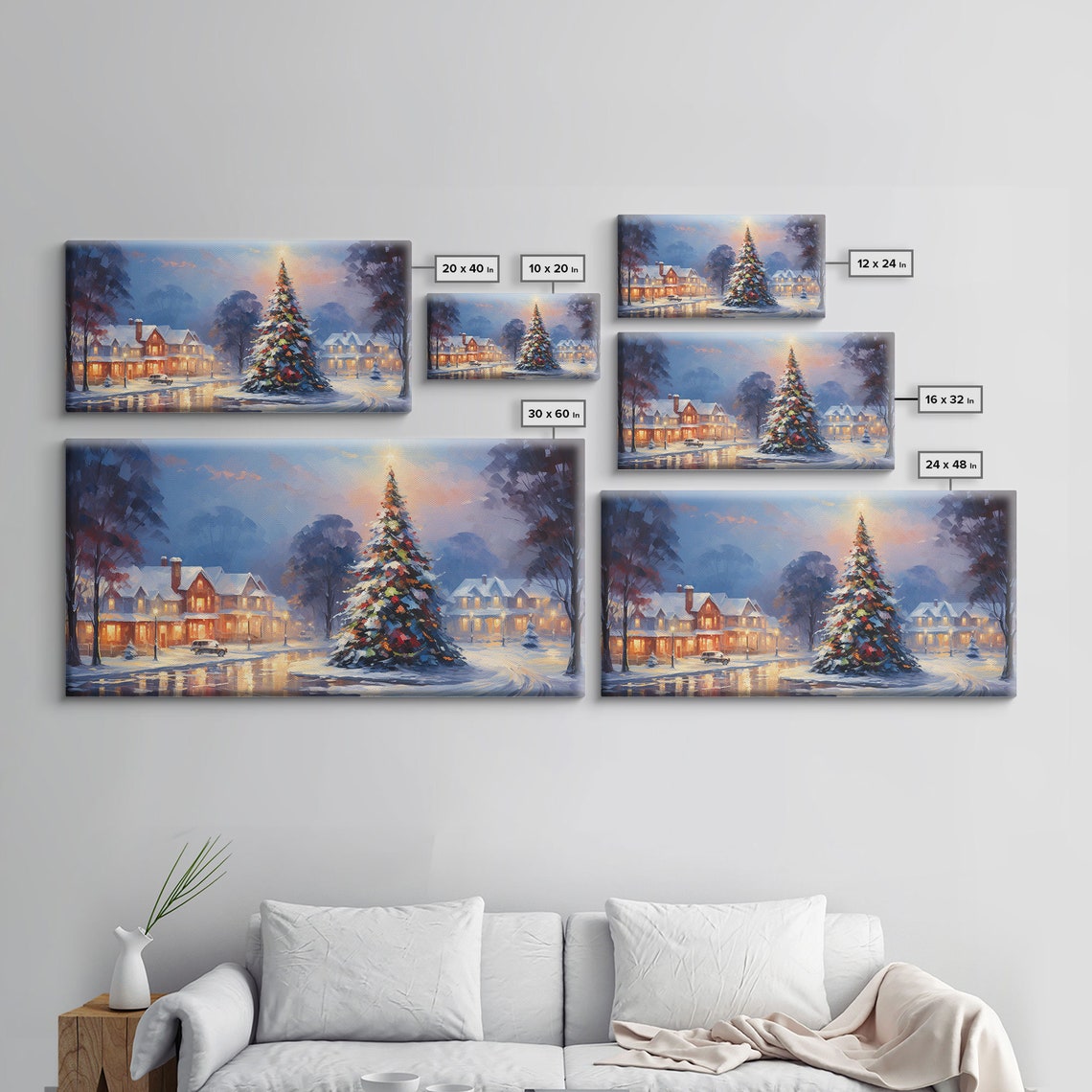 Snowy Village Christmas Tree Dusk Impressionist Holiday Poster - Image 2