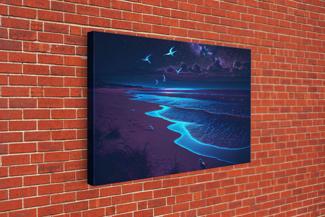 Vaporwave Starry Night Over A Calm Beach Watercolor Framed Print Synthwave Wall Art Aesthetic - Image 3