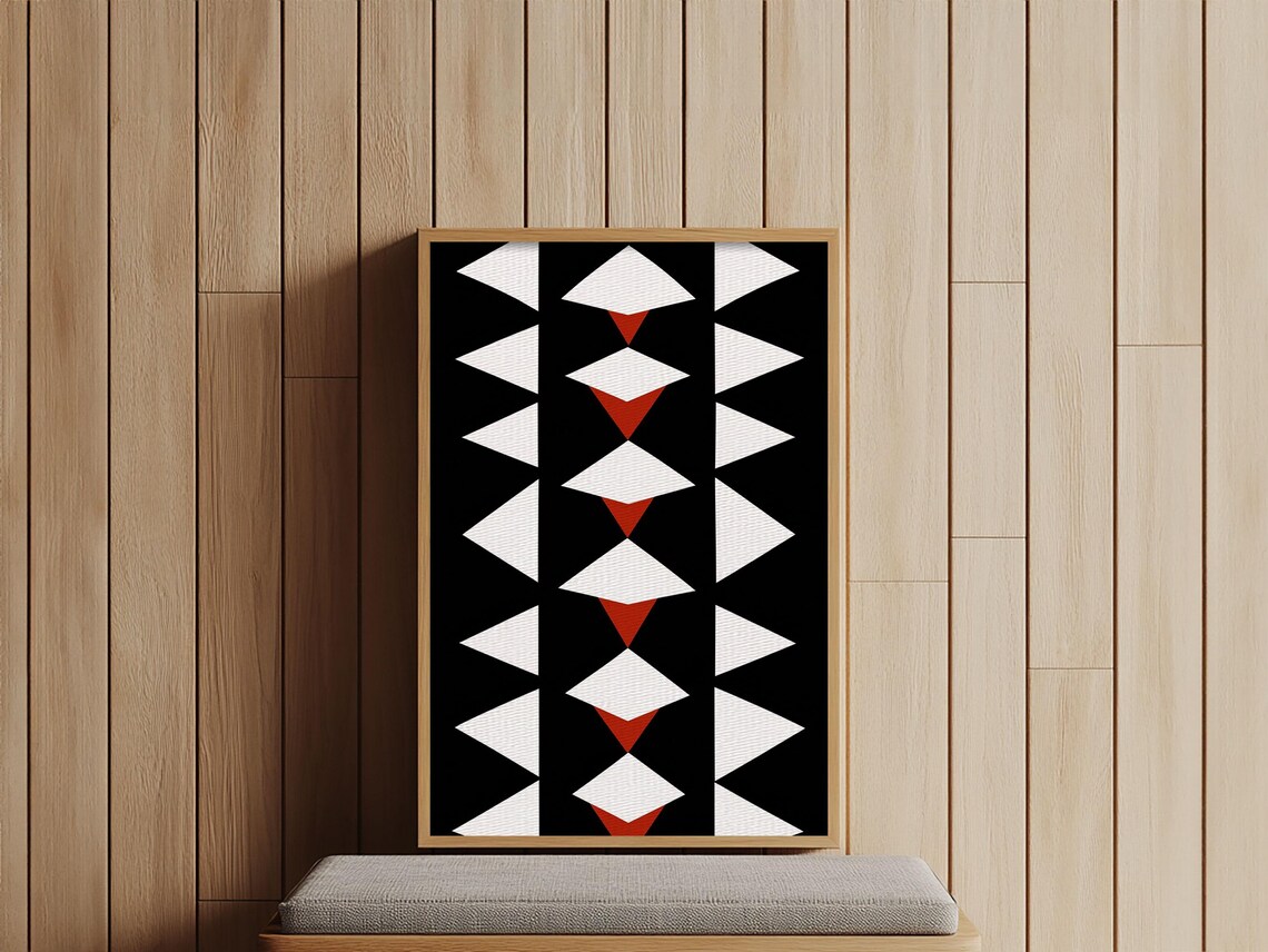 Tribal Triangles Black White Red Aztec Geometric Boho Wood Panel Art Print - Image 5