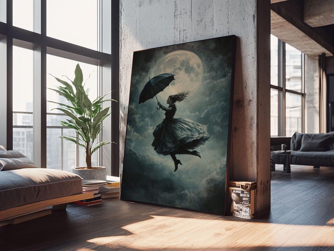 Witch Umbrella Full Moon Gothic Halloween Victorian Art Poster - Image 6