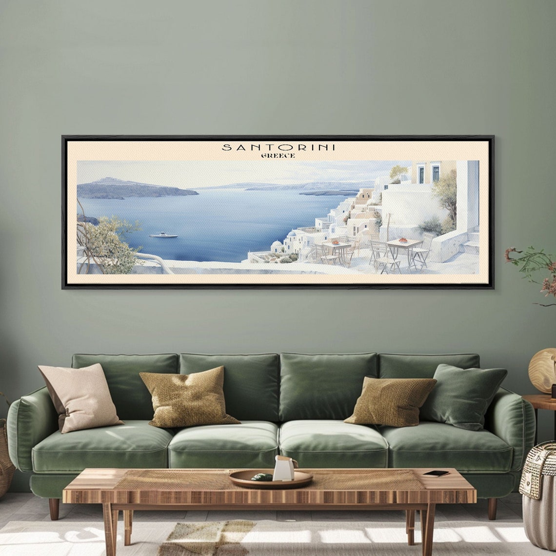 Santorini Greece White Village Caldera Sea View Panoramic Poster