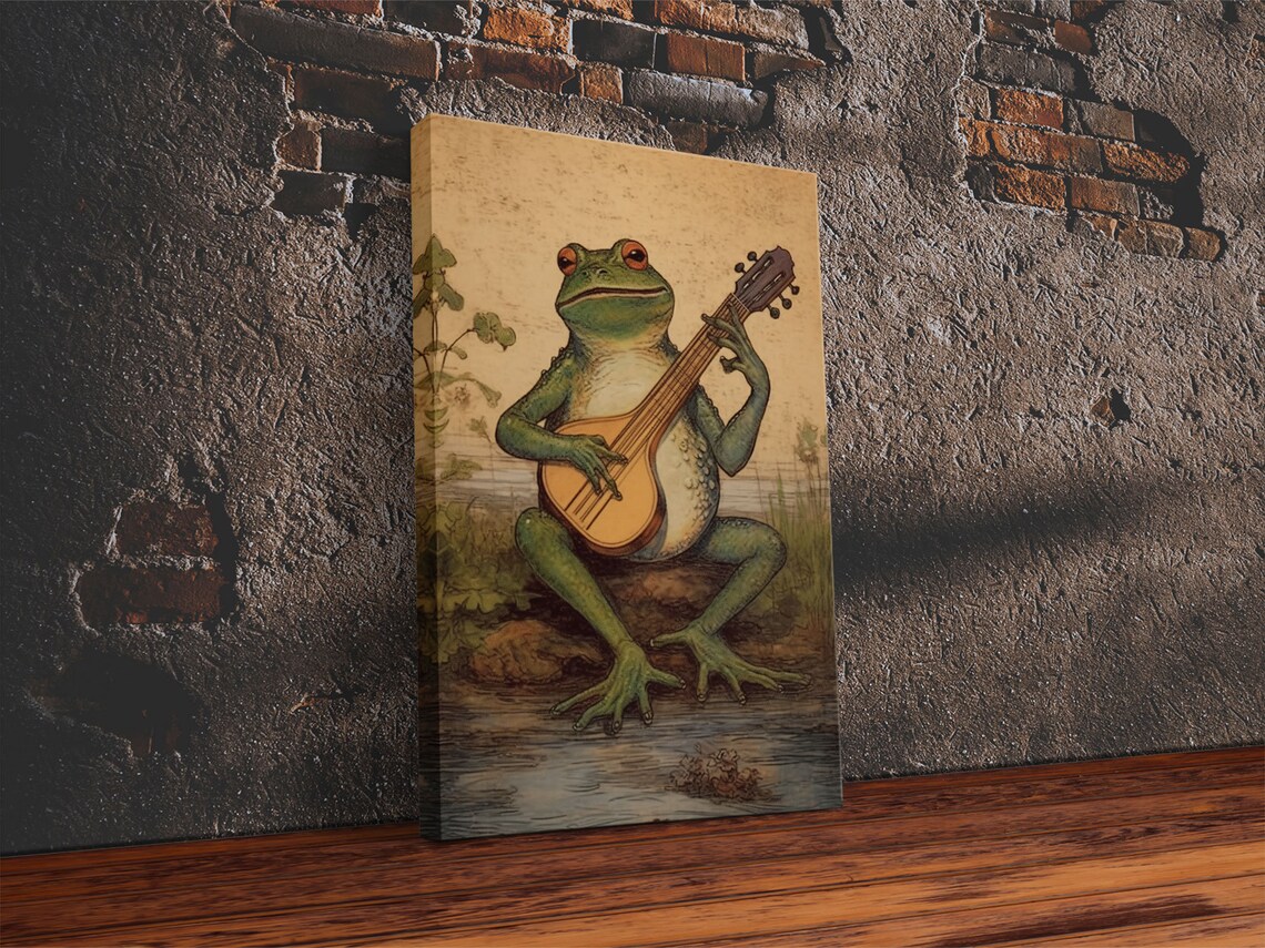 Vintage Frog Playing Banjo Moonlit Swamp Art Print - Image 5