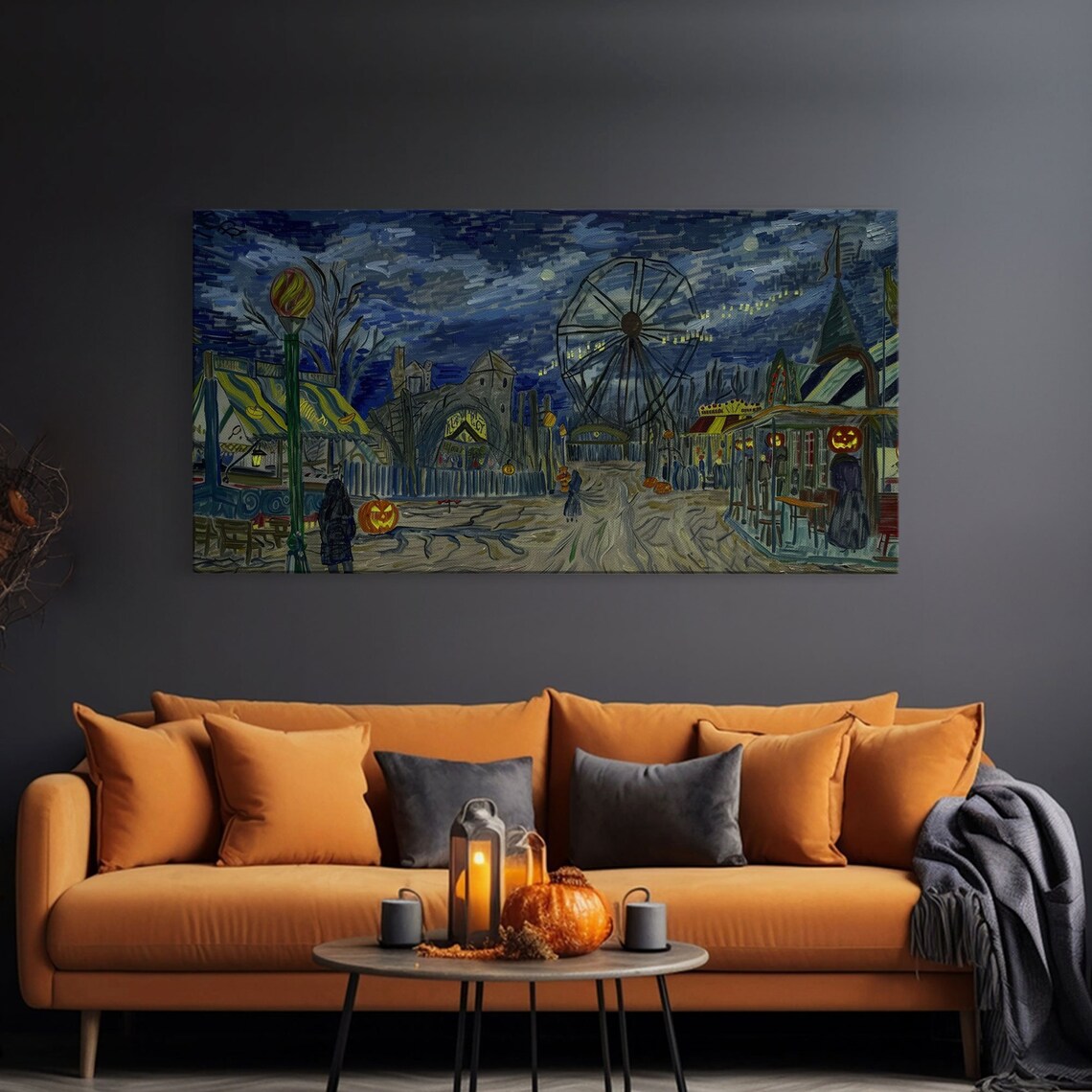 Starry Night Haunted Carnival Ferris Wheel Carousel Spooky Halloween Poster - Image 3