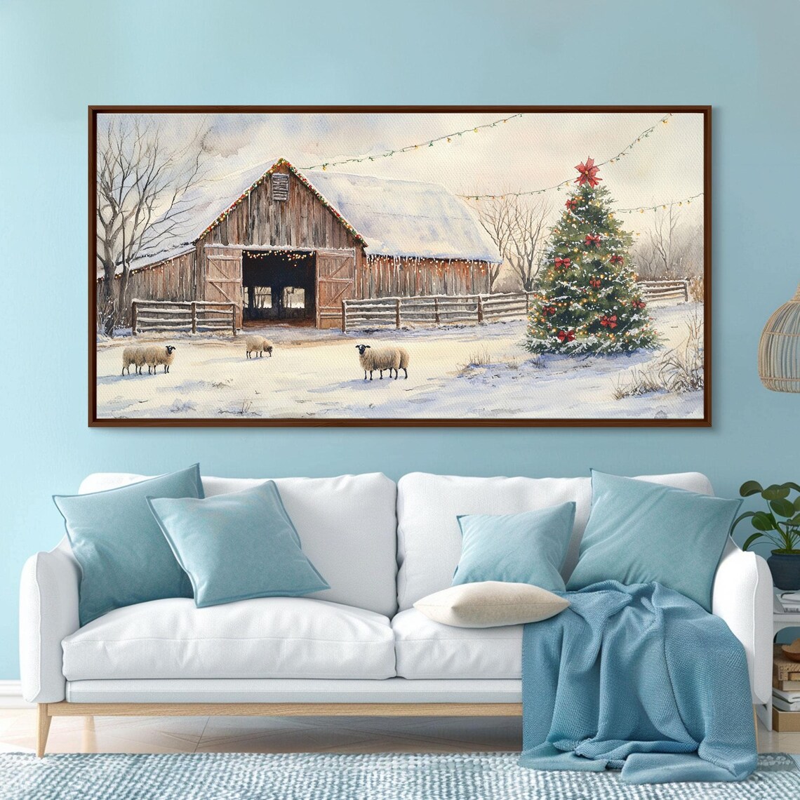 Christmas Barn and Sheep, Rustic Farmhouse Art Print - Image 6