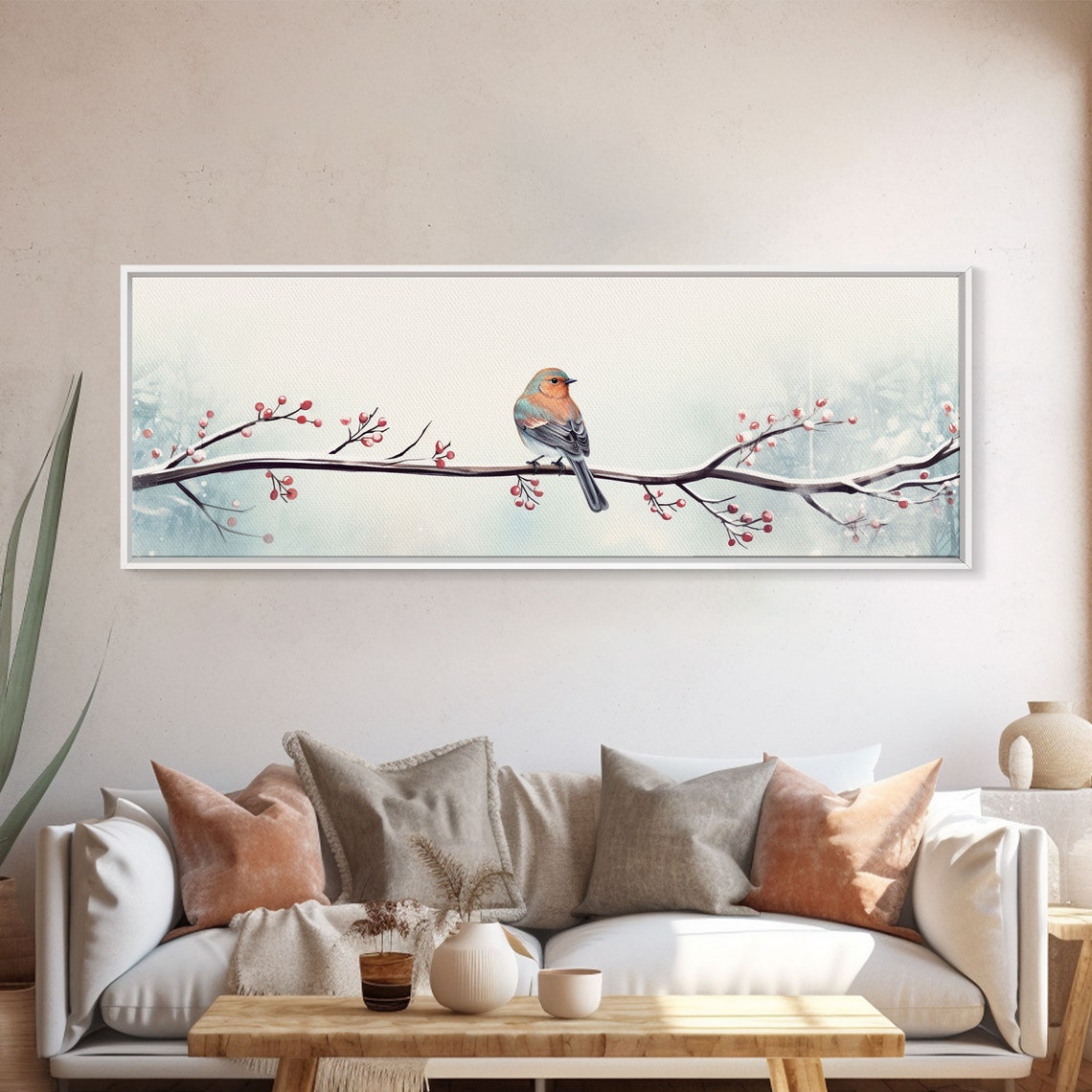 Robin Bird On Snowy Berry Branch Watercolor Bird Wall Art Print - Image 5