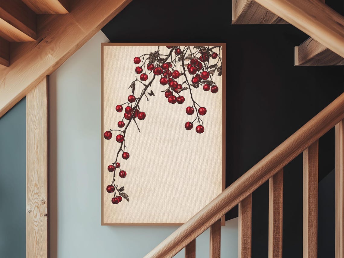 Red Holly Berries Branch Christmas Minimalist Botanical Wall Poster - Image 4