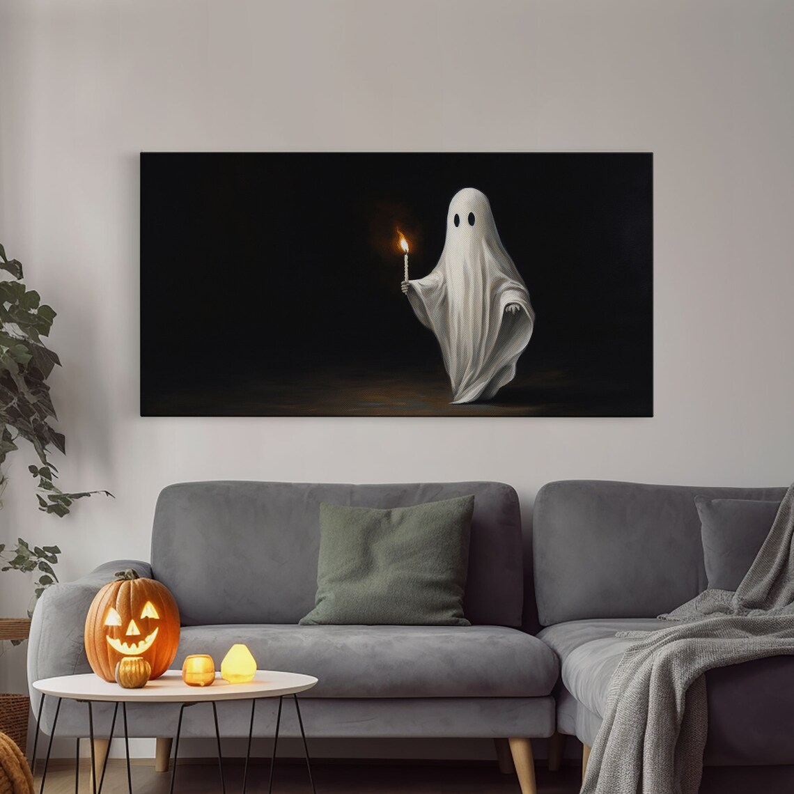 Ghost Holding Burning Candle In The Dark Panoramic Halloween Print - Image 3