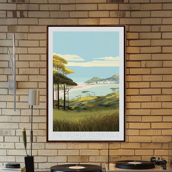 Gower Peninsula Framed Print Travel Poster Original Wall Art Home Decor Gift For Travel Lover Wall Hanging