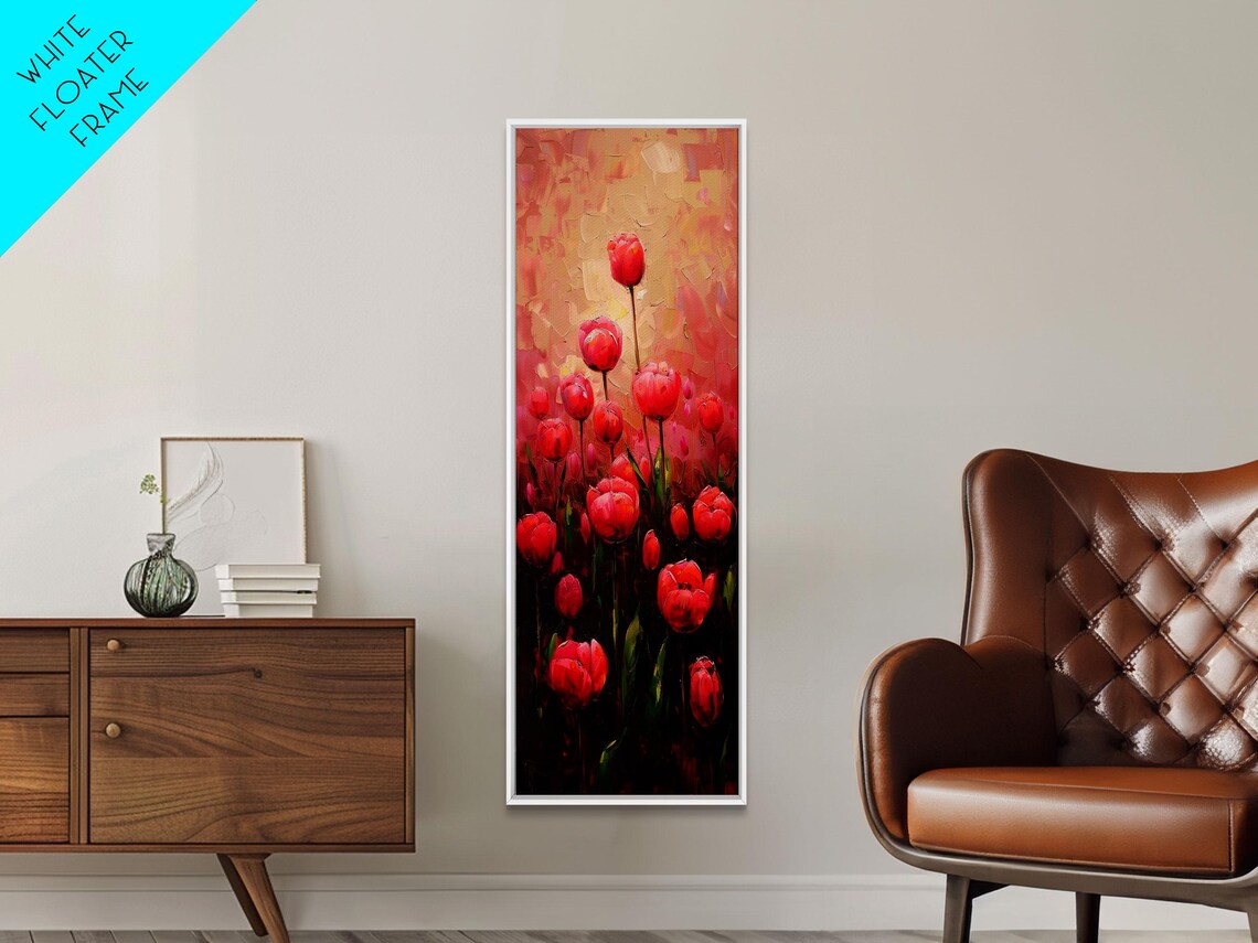 Vibrant Red Tulips Blooming Field Oil Painting Tall Floral Art Poster - Image 6