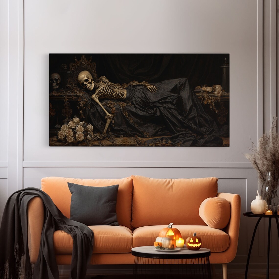 Sleeping Skeleton, Creepy Victorian Halloween Art Print - Image 5