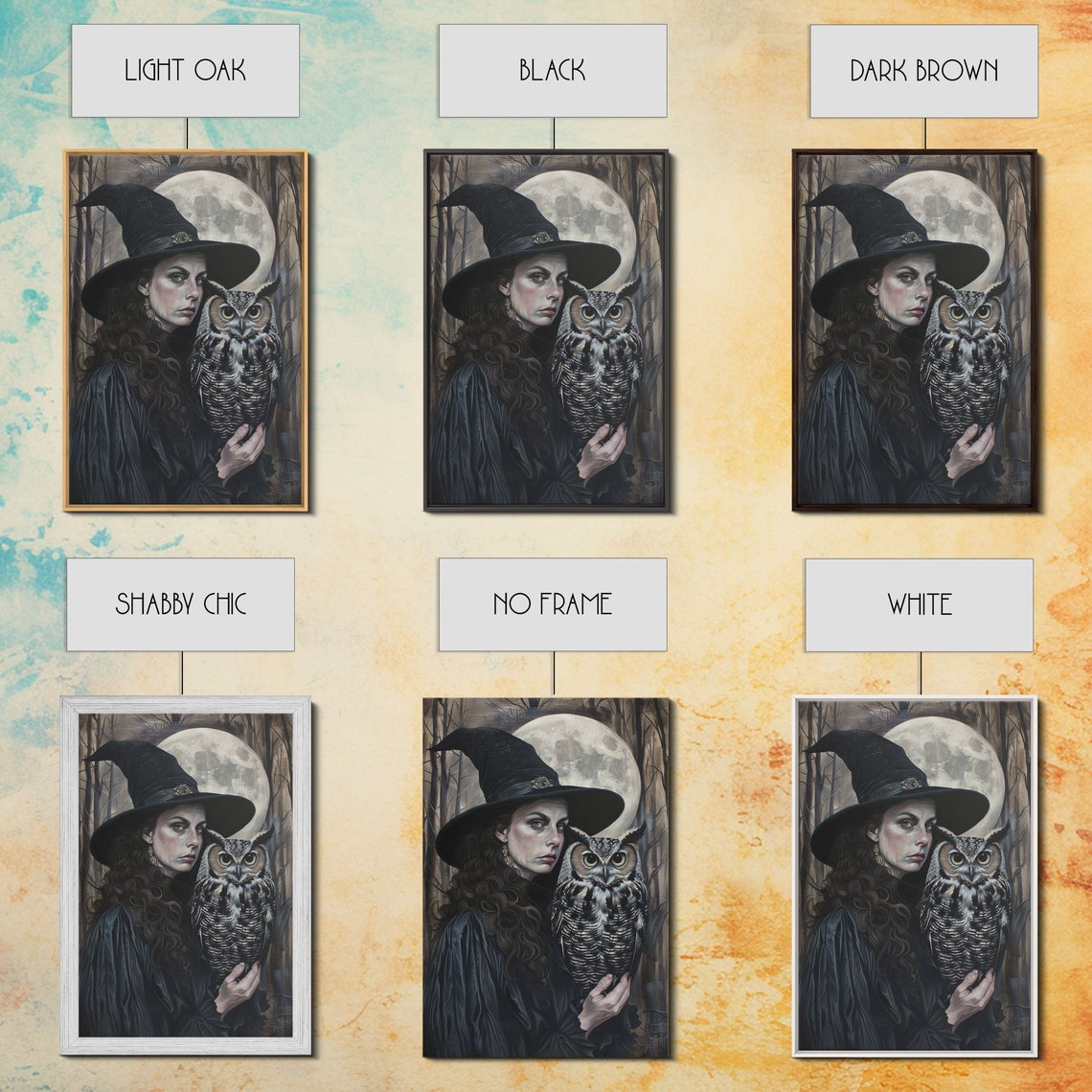 Dark Witch Holding Wise Owl Under Full Moon Gothic Portrait Poster - Image 3