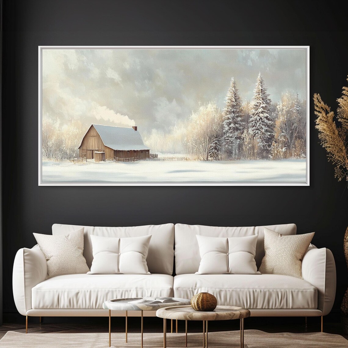 Snowy Barn in Winter Wonderland Rustic Art Print - Image 4