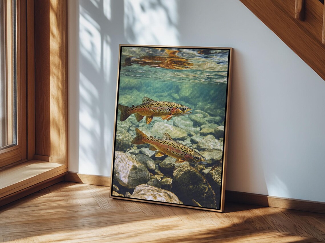 Pair Of Trout Rustic Fly Fishing Art Print for Living Room - Image 2