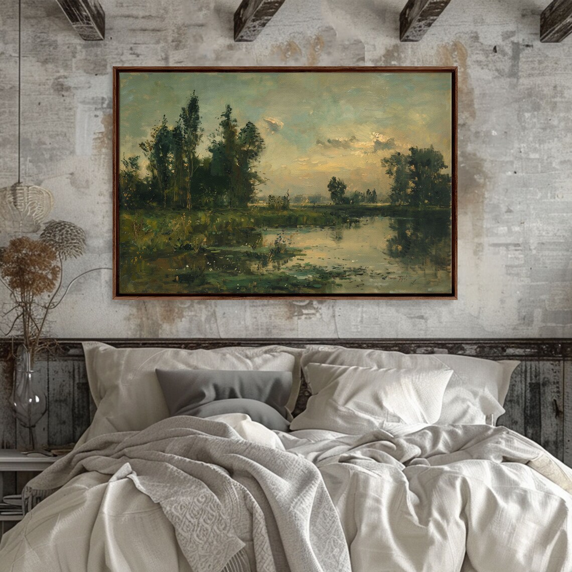 Golden Hour Pond Woodland Reflections Vintage Landscape Poster - Image 5