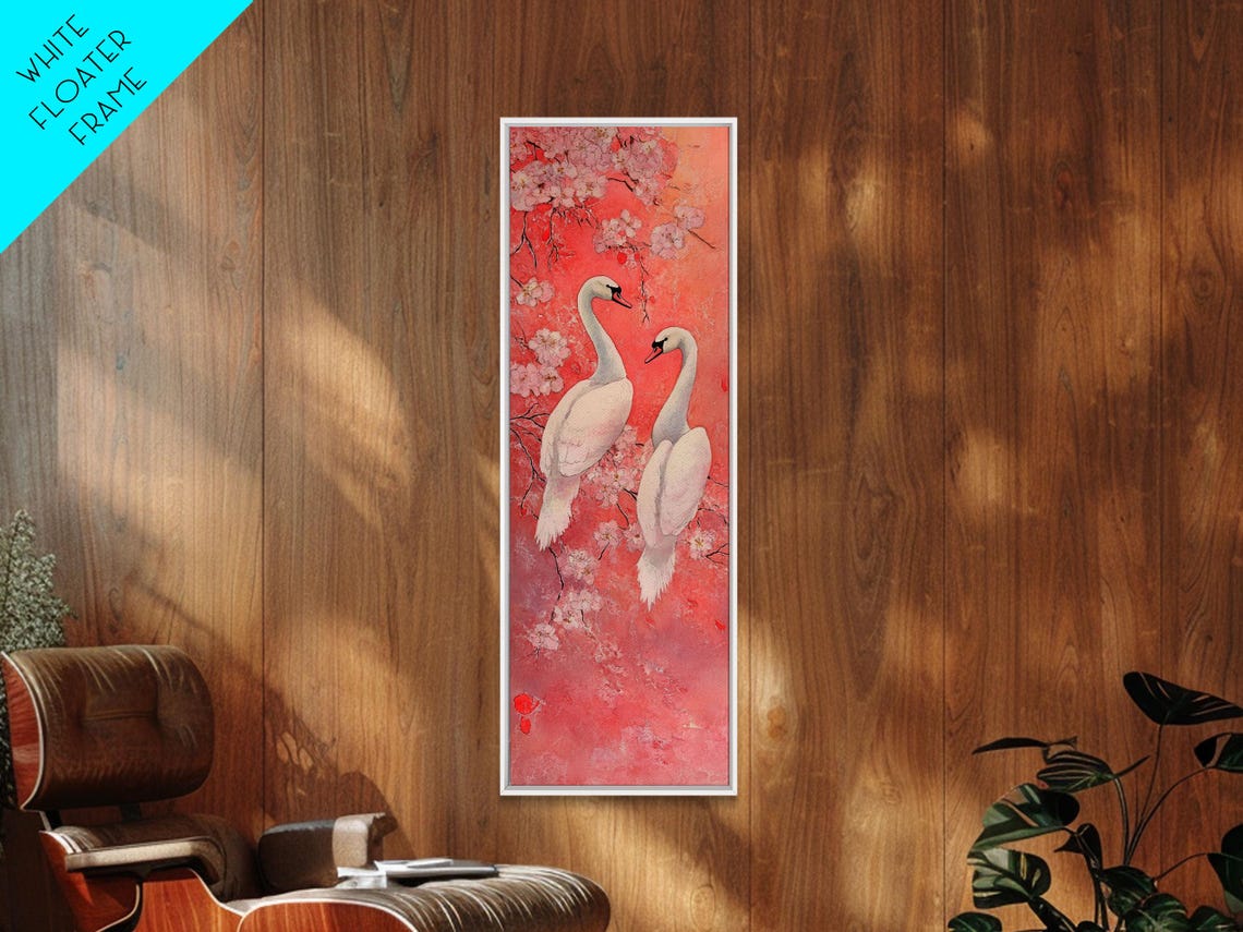 White Swans Cherry Blossoms Pink Watercolor Romantic Art Poster - Image 5