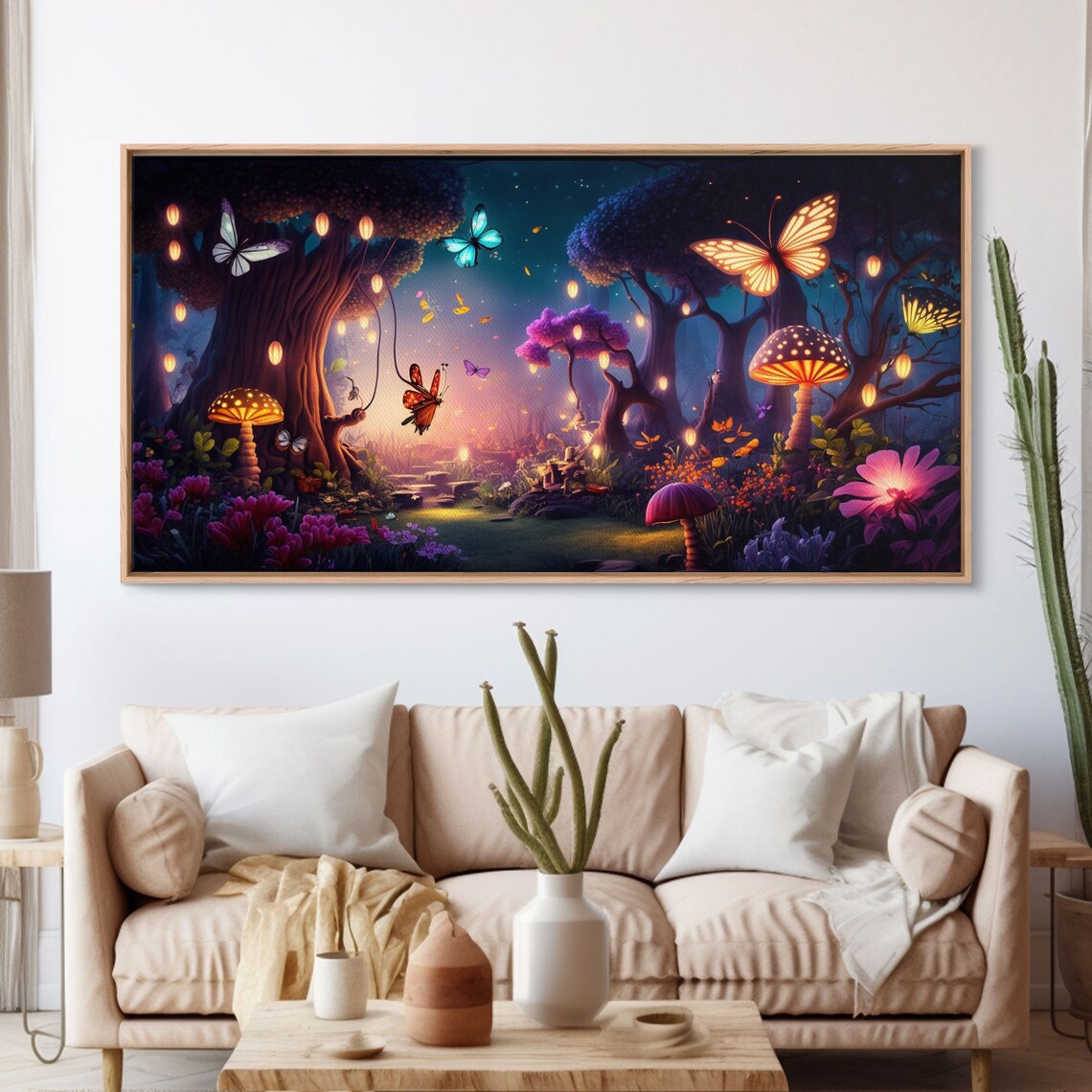Fantasy Forest Glowing Butterflies Art Print - Image 3