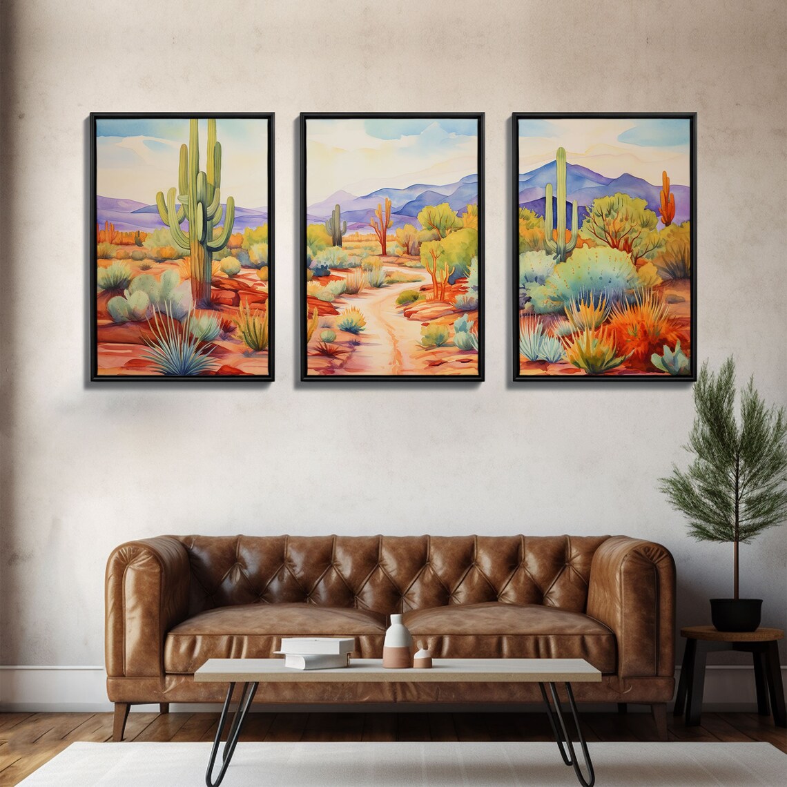 Southwestern Desert Landscape 3-Piece Minimalist Art Print - Image 2