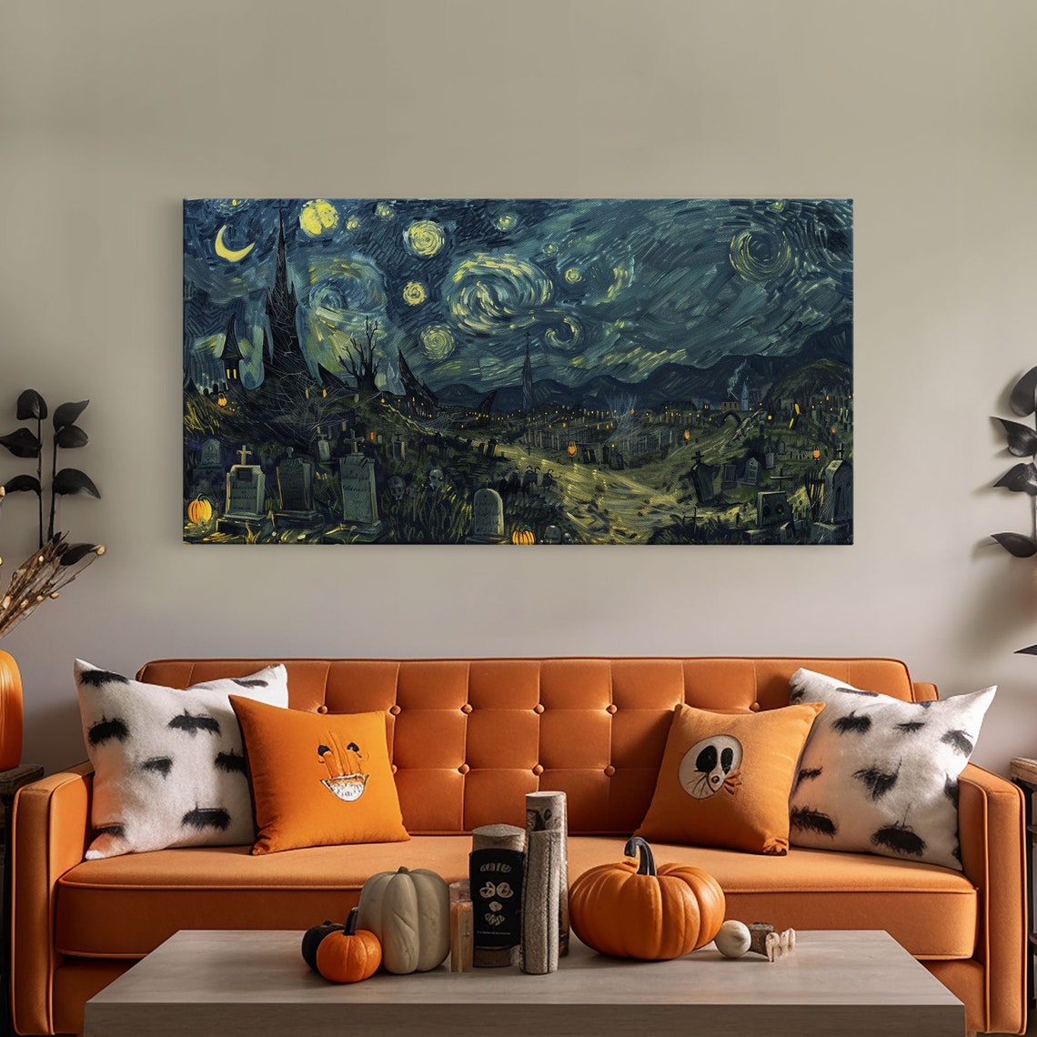 Starry Night Inspired Haunted Cemetery Framed Print Halloween Wall Decor Art Prints Creepy Art - Image 5