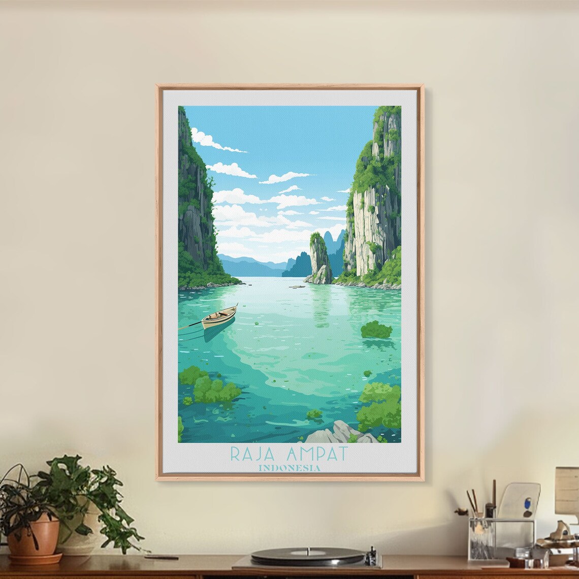 Raja Ampat Indonesia Turquoise Lagoon Karst Cliffs Boat Vintage Poster - Image 6