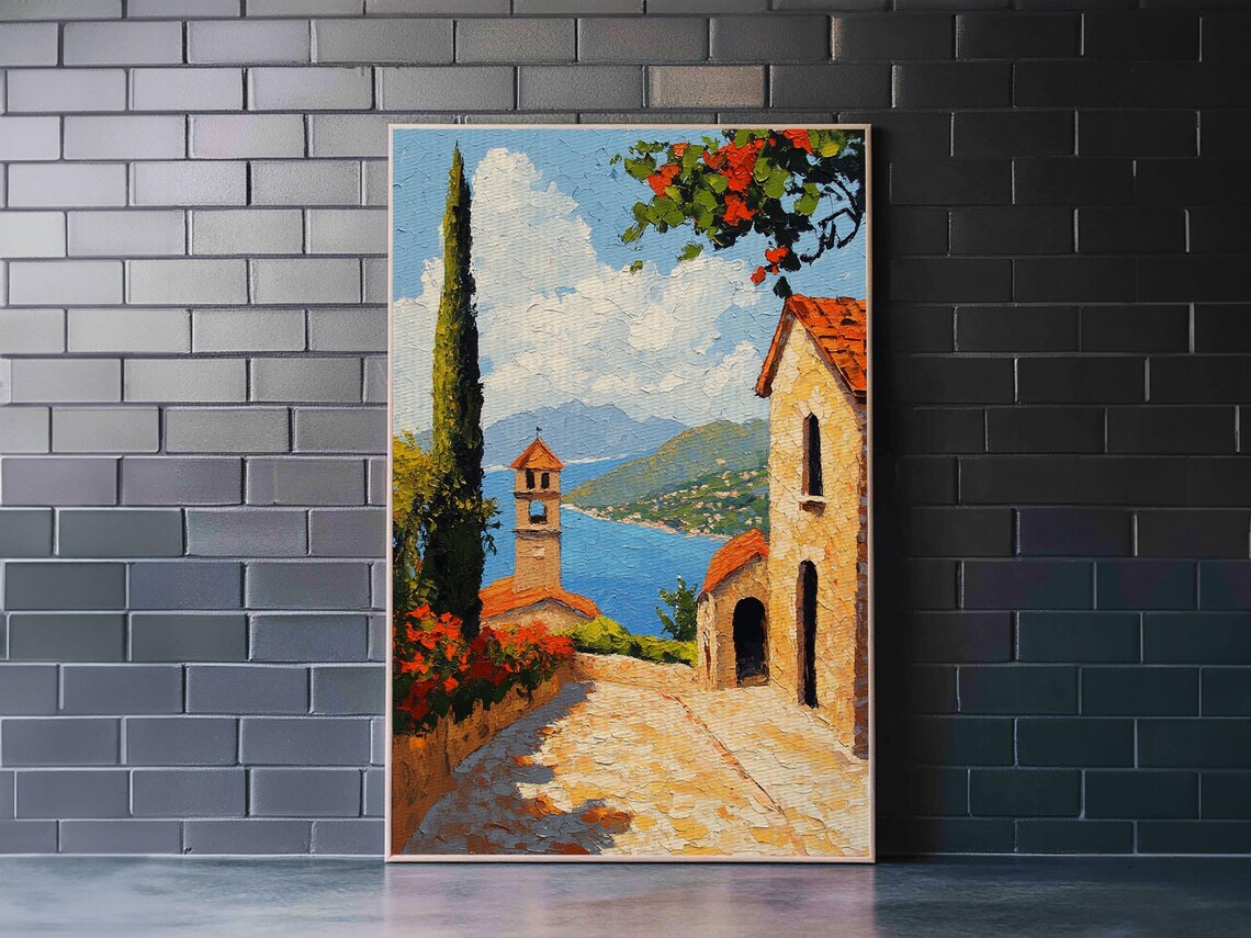 Positano Amalfi Coast Italy Cobbled Lane Sea View Oil Painting Poster - Image 4