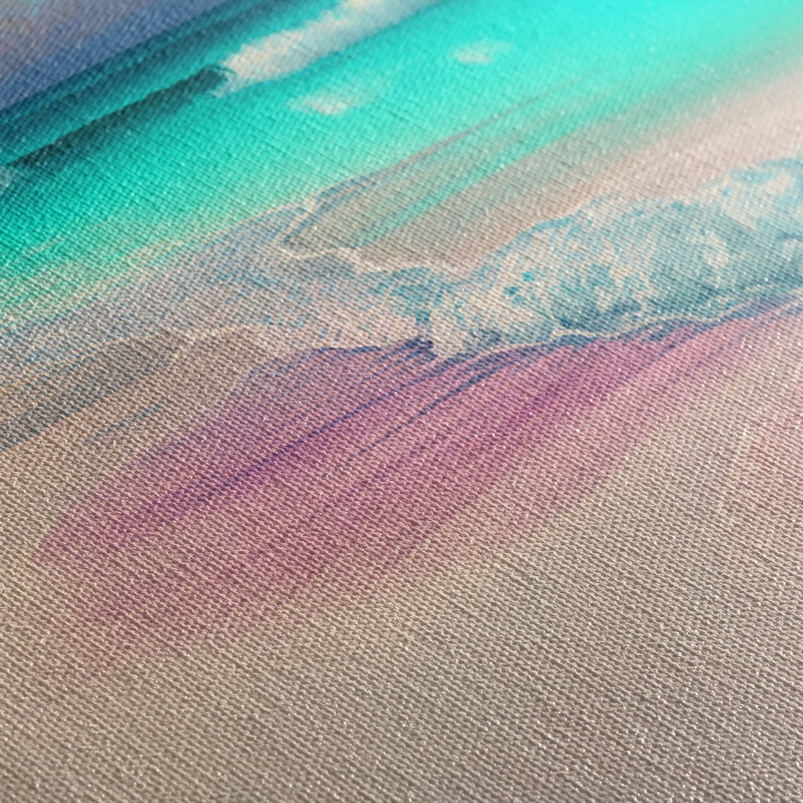 Panoramic Pastel Beach Sunset Pink Sand Turquoise Ocean Waves Poster - Image 2