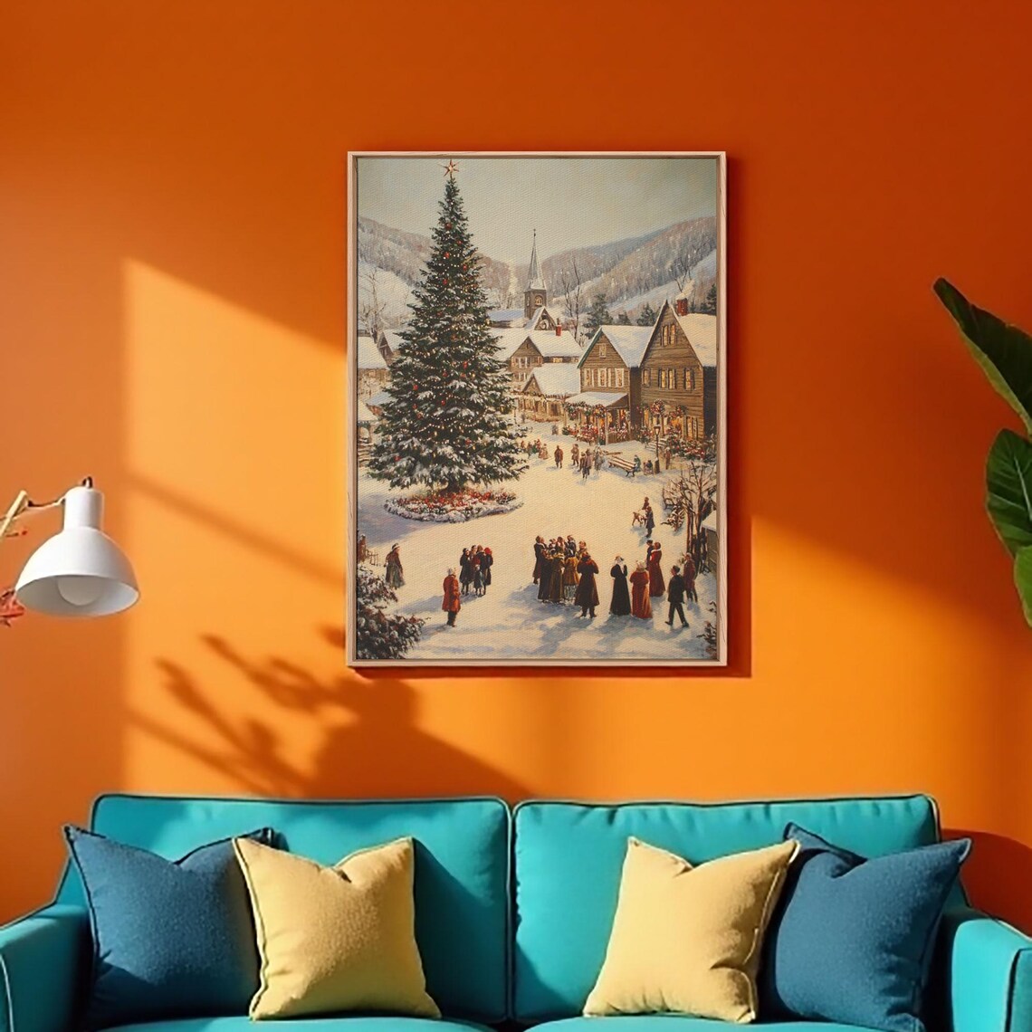 Victorian Christmas Village Snowy Tree And Church Square Poster - Image 5