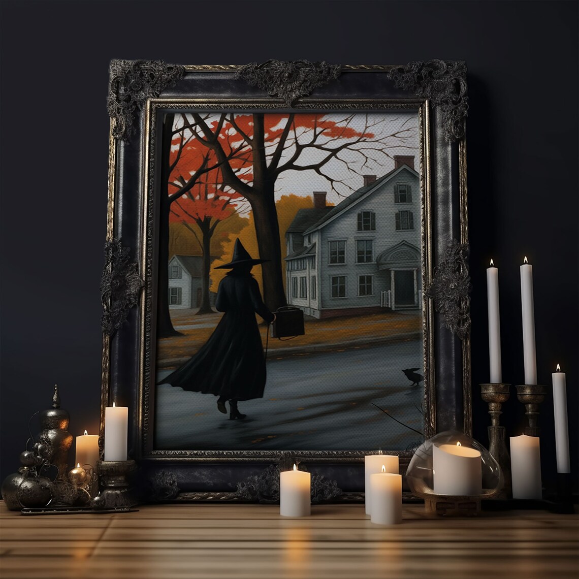 Witch On The Streets Of Salem Halloween Art Print