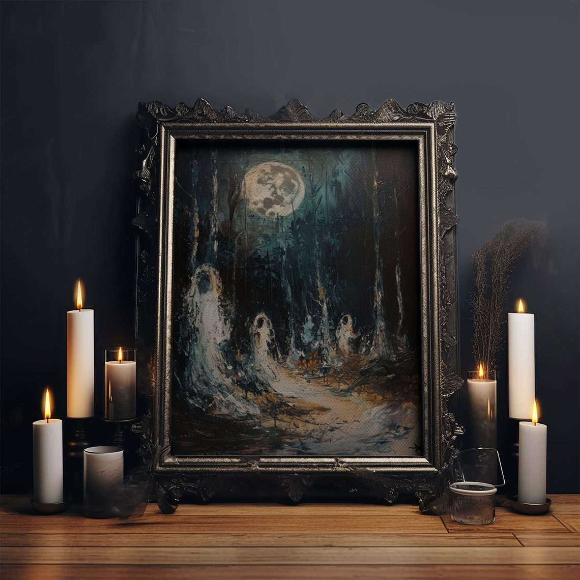 Ghostly Figures In Moonlit Forest Haunting Full Moon Night Poster - Image 6