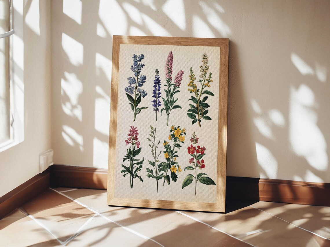 Vintage Wildflower Botanical Illustration Eight Stems Art Print - Image 4