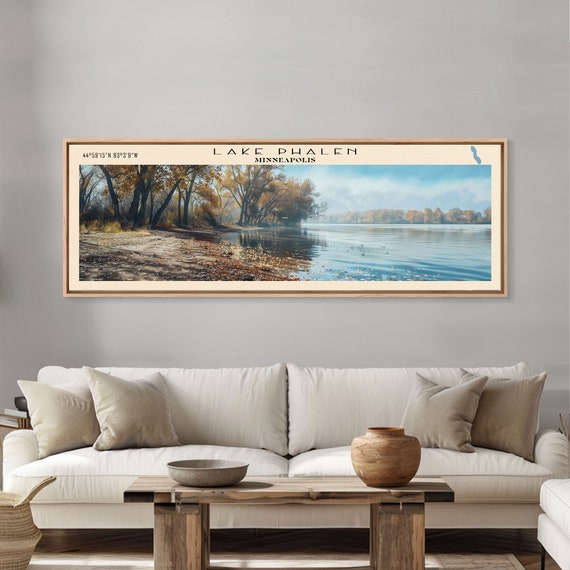 Lake Phalen Minneapolis Framed Print Lake House Decor Panoramic Wall Art Travel Poster Serene Landscape Painting Rustic Art