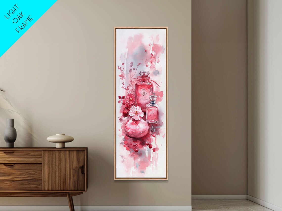 Pink Perfume Bottles Watercolor Painting Floral Fragrance Vertical Art Poster - Image 6