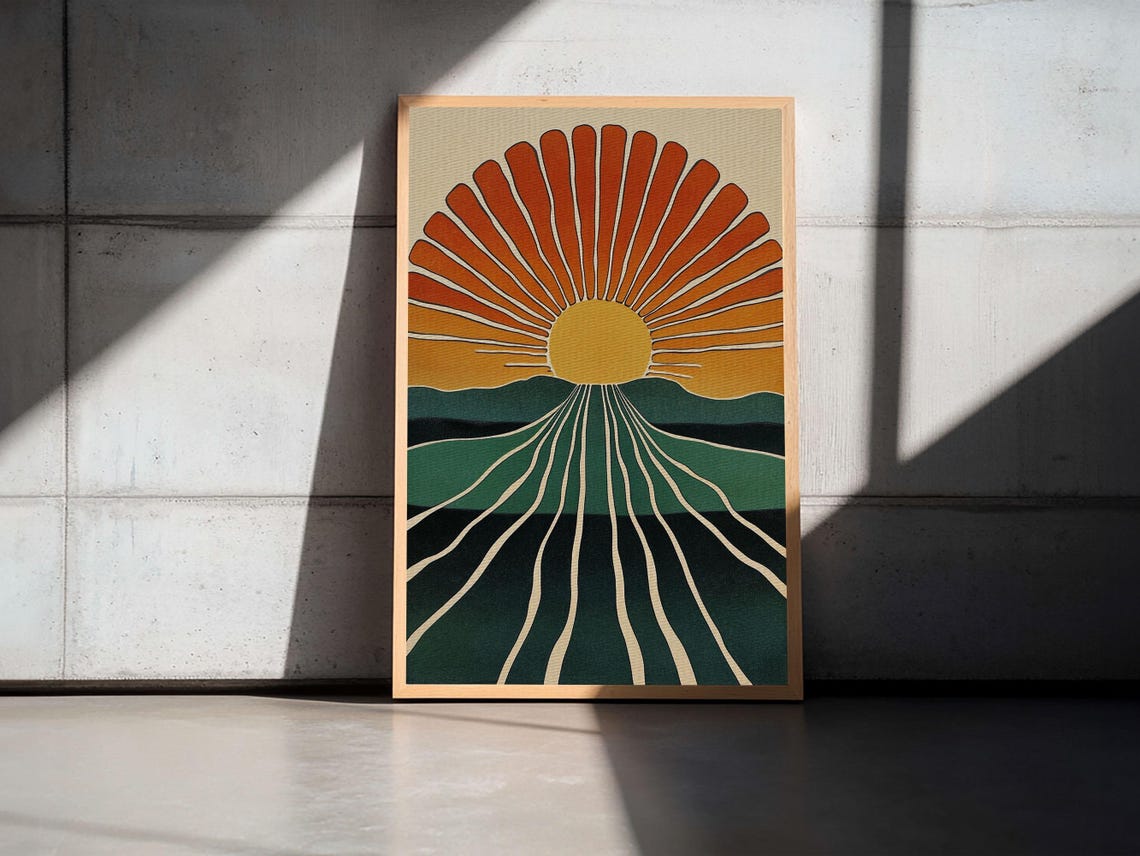 Minimalist Sunset Or Sunrise Wall Art Print Art Deco Boho Wall Decor Modern Art Sun Burst Wall Art - Image 4