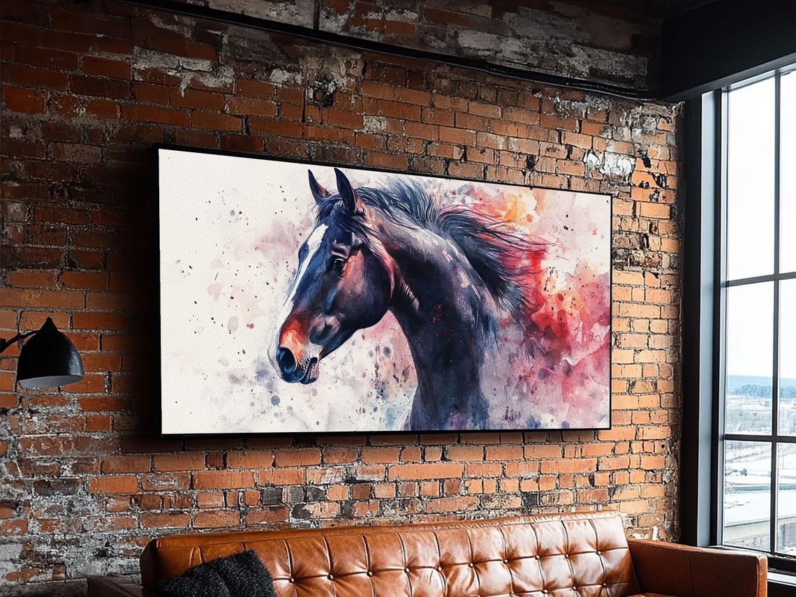 Dark Horse Head Watercolor Splash Equestrian Art Rustic Wall Poster - Image 5