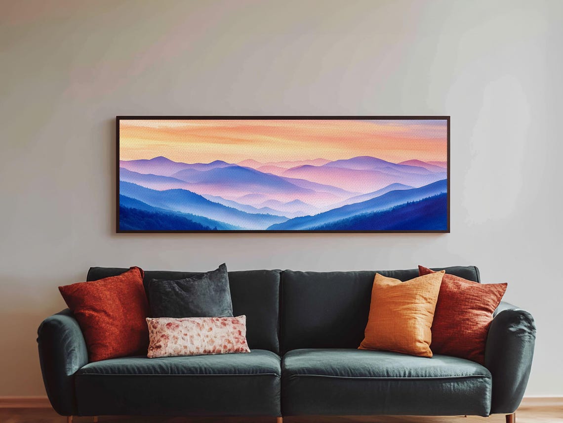 Blue Ridge Mountains Sunset Layers Panoramic Landscape Painting Poster - Image 2