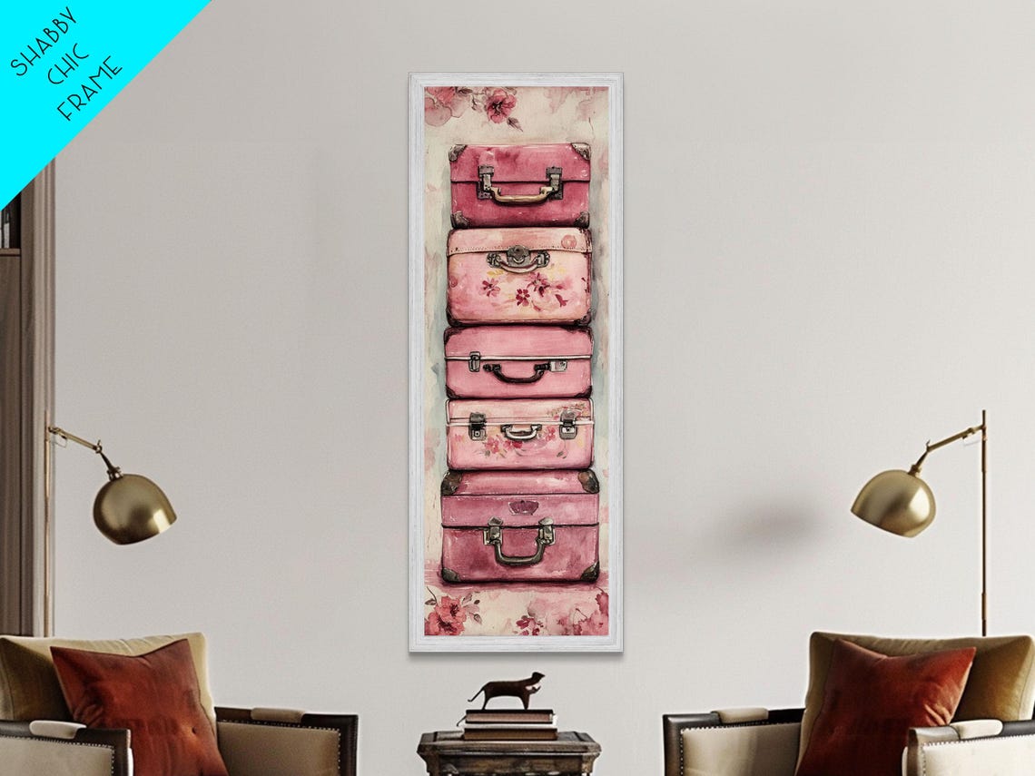 Pink Suitcase Print Cottagecore Wall Art Rustic Decor Whimsical Art Light Pink Wall Art Vertical Gift Idea Above Sofa Art - Image 4