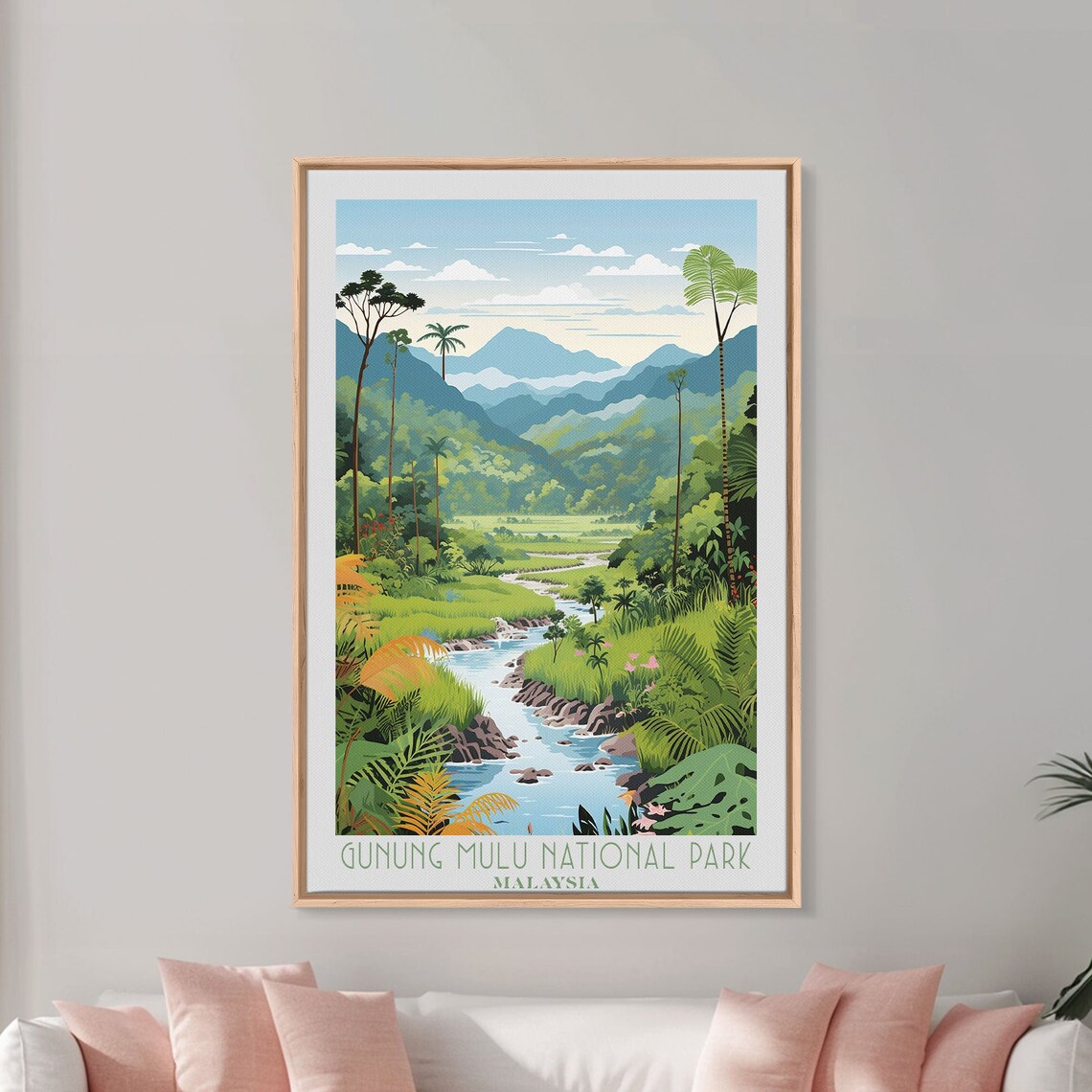 Gunung Mulu Malaysia Rainforest River Valley Mountain View Travel Poster - Image 3