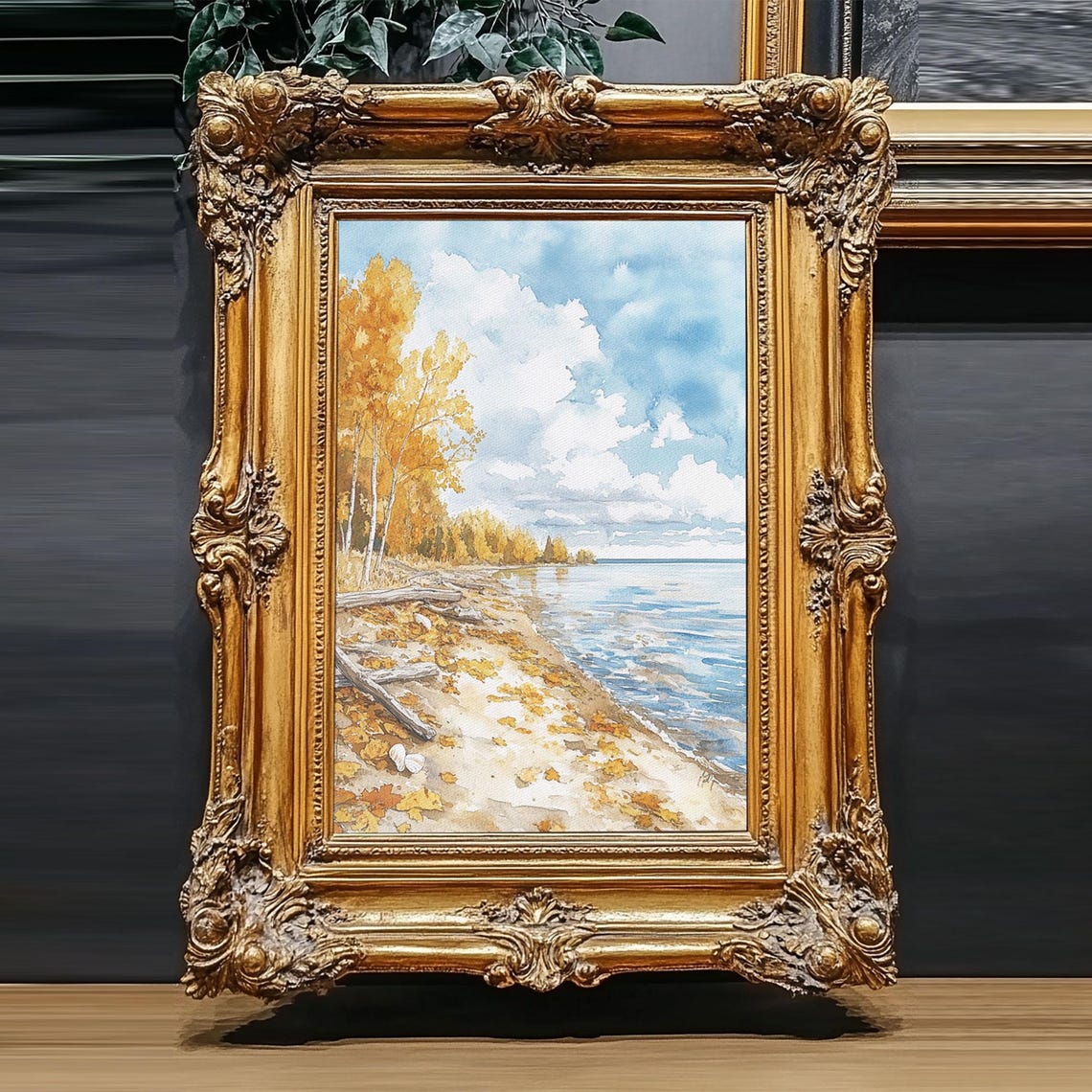 Autumn Lakeshore With Golden Birch Trees And Fallen Leaves Poster - Image 4
