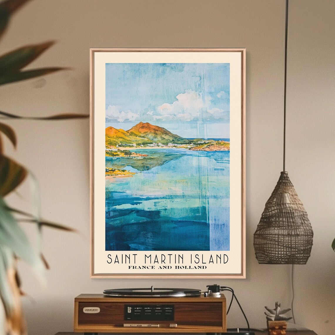 Saint Martin Island France Holland Turquoise Bay Watercolor Travel Poster - Image 3